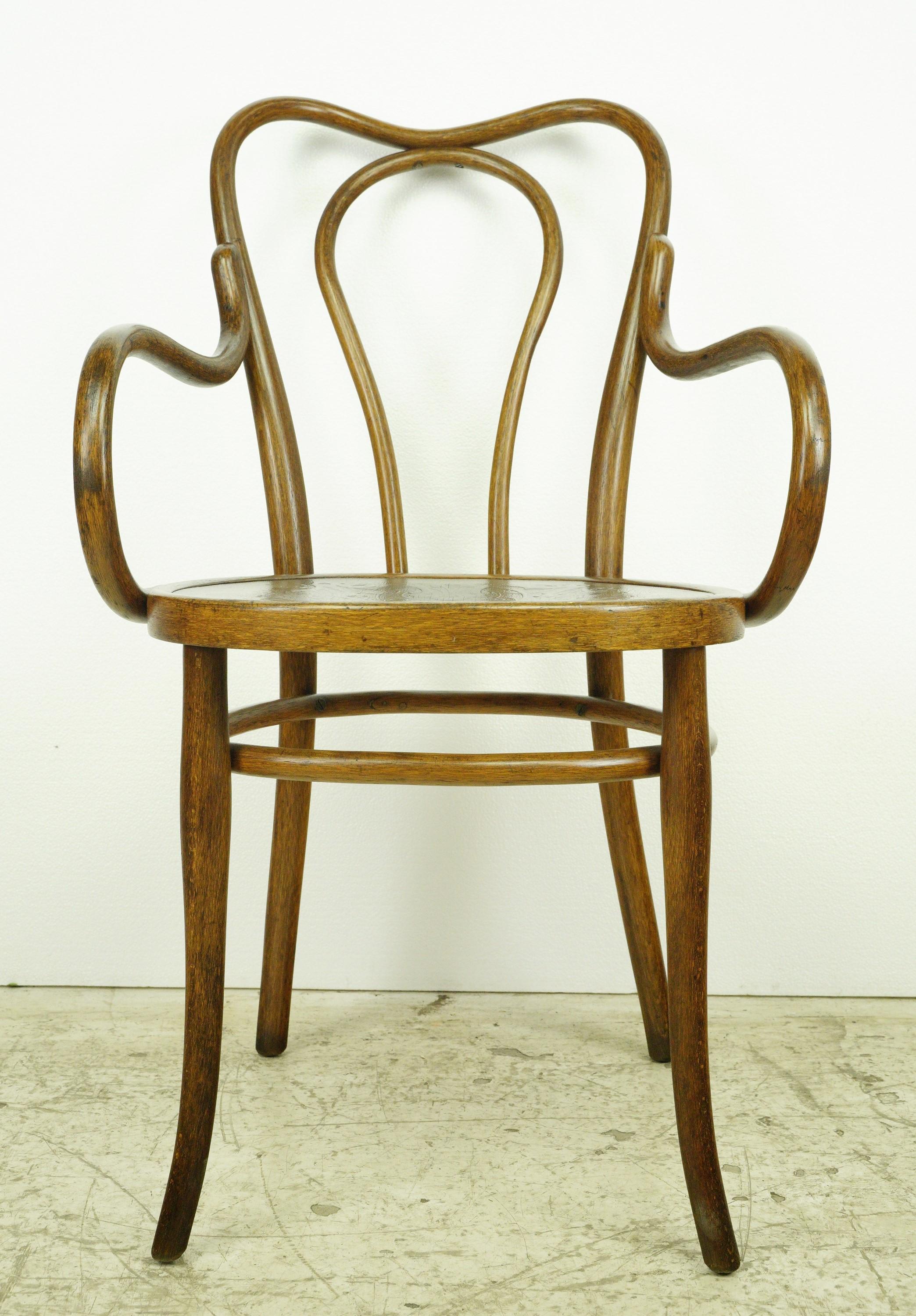 Set of 6 Antique Thonet Bent Wood Bistro Chairs w Pattern For Sale 8