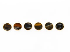 Set of 6 Antique Victorian Banded Agate Cabochon & Gold Plated Buttons