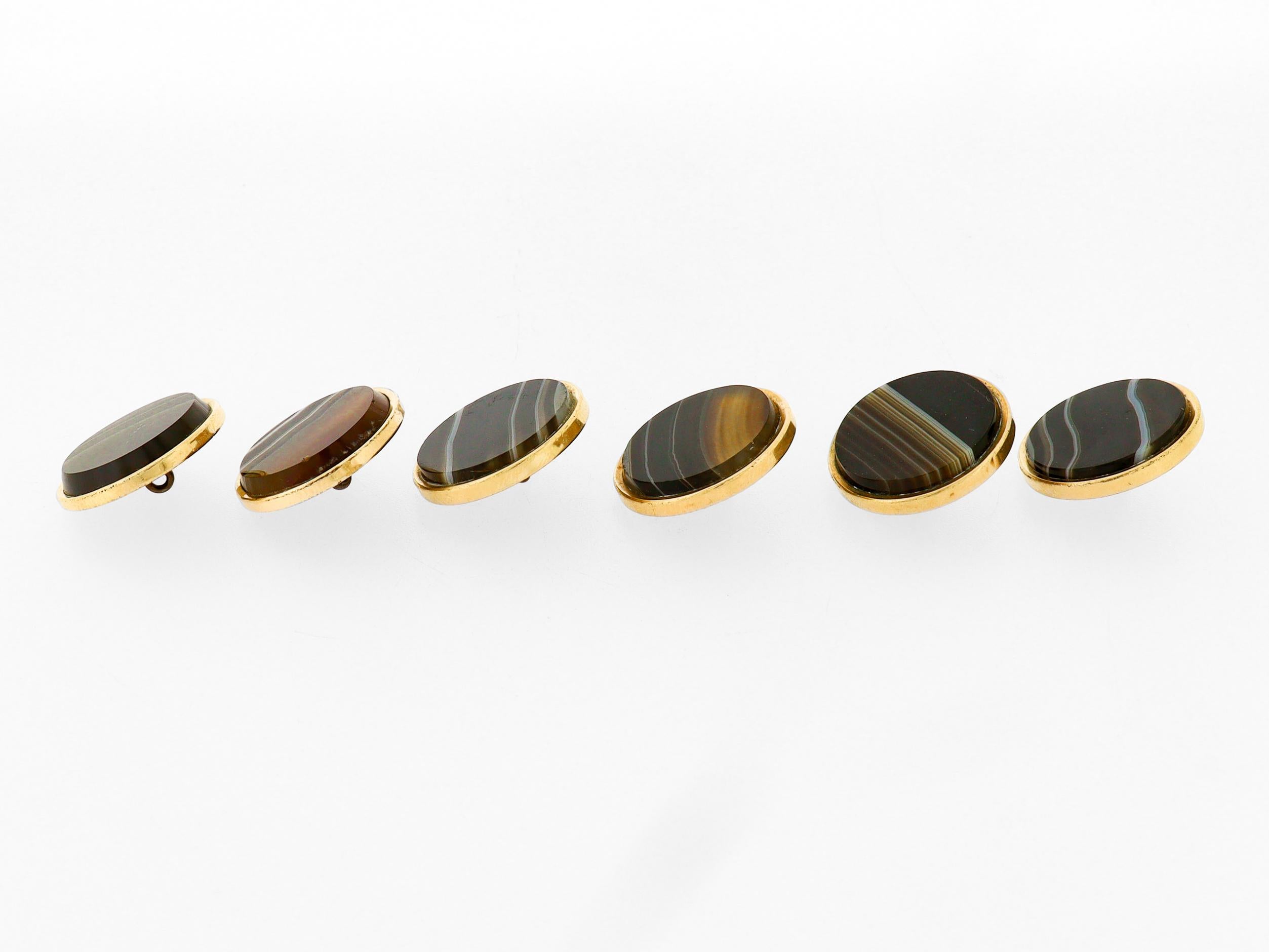 Victorien Lot de 6 boutons anciens victoriens en agate cabochon et plaqué or en vente