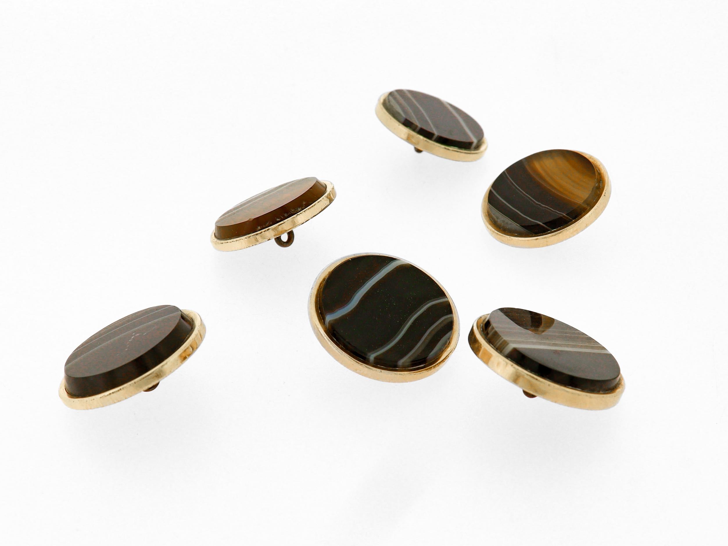 Lot de 6 boutons anciens victoriens en agate cabochon et plaqué or en vente 1