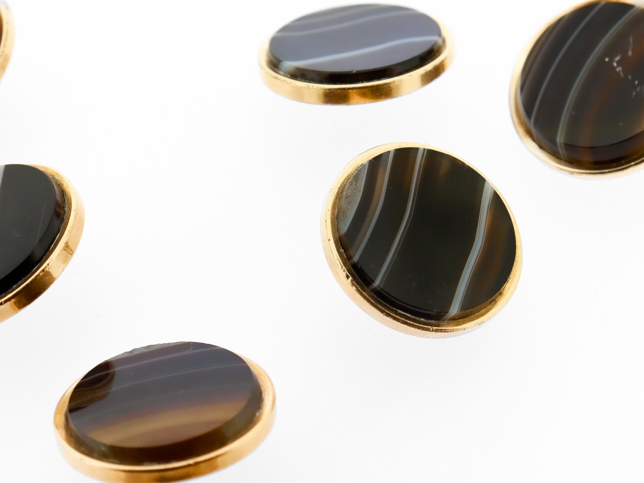 Lot de 6 boutons anciens victoriens en agate cabochon et plaqué or en vente 2