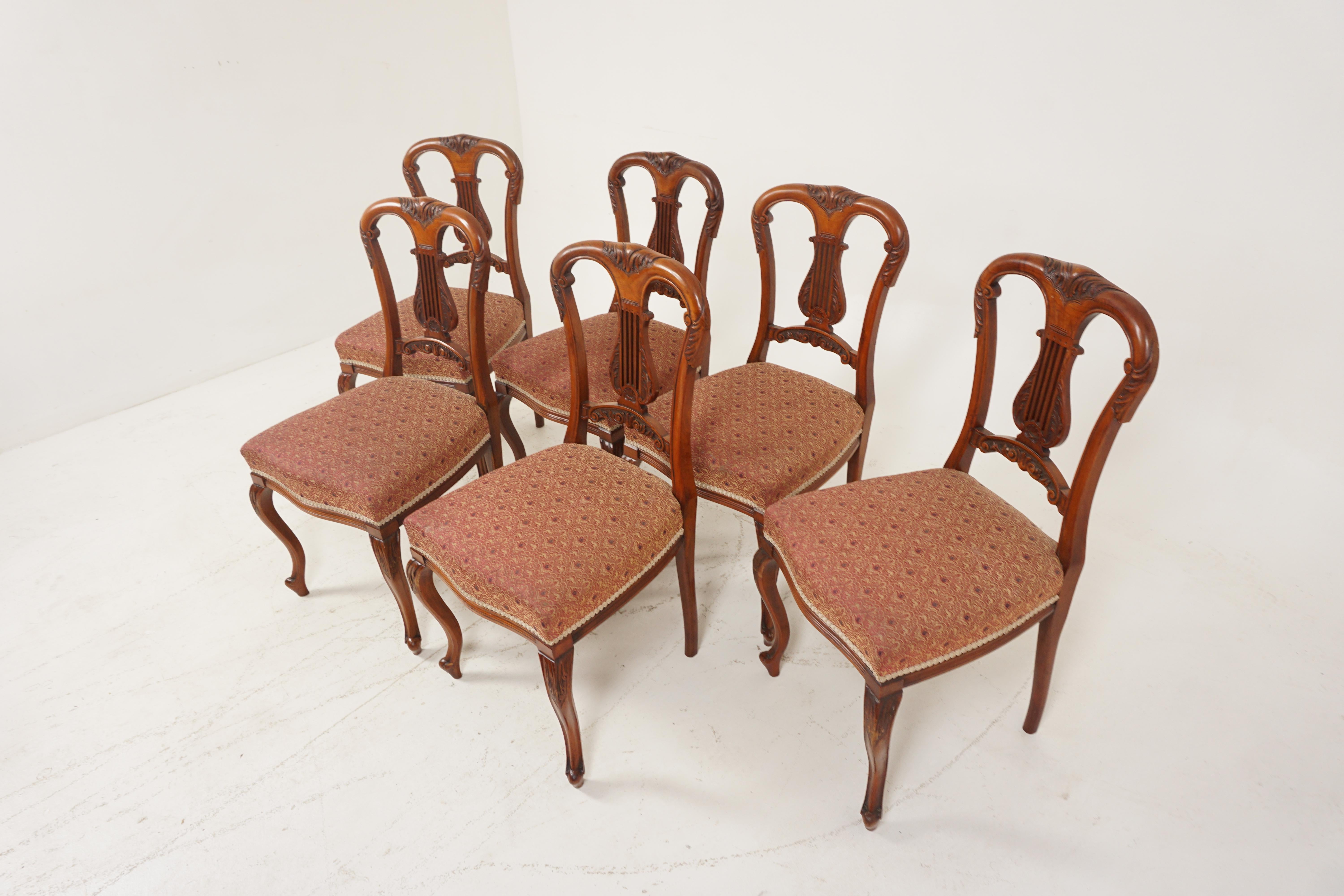 Scottish Set of 6 Antique Victorian Carved Walnut Dining Chairs, Scotland 1890, H223