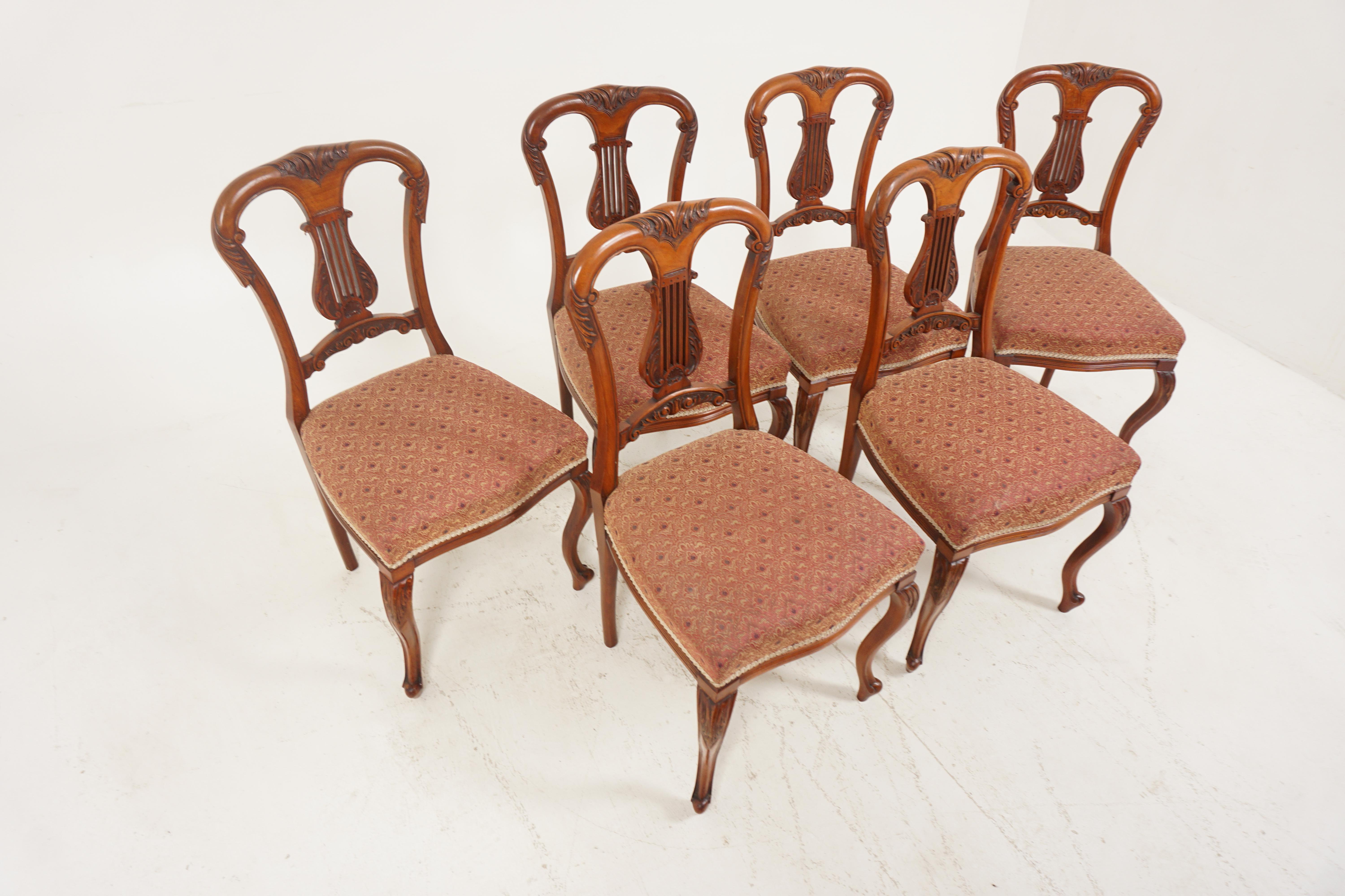Hand-Crafted Set of 6 Antique Victorian Carved Walnut Dining Chairs, Scotland 1890, H223
