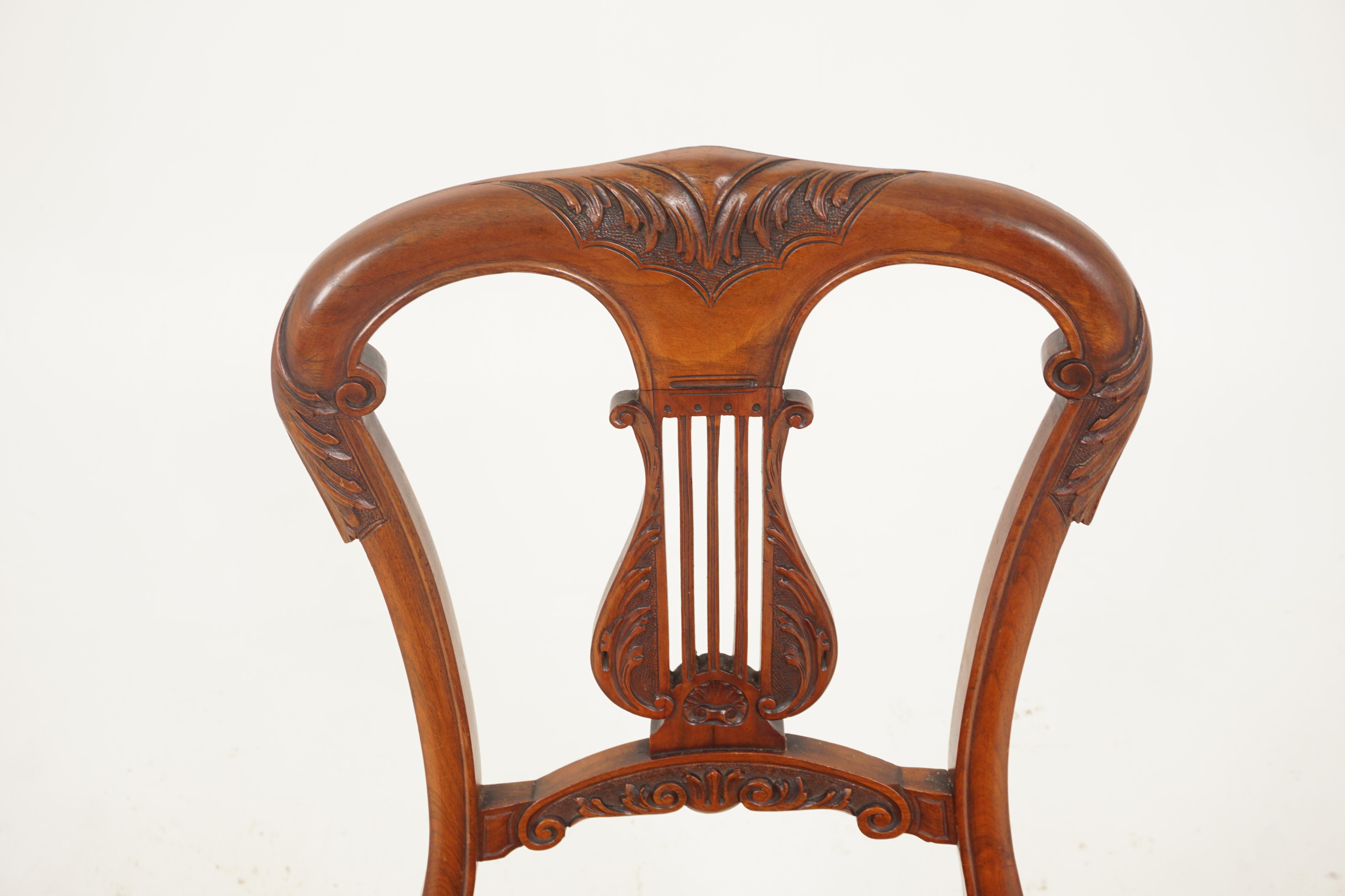 Late 19th Century Set of 6 Antique Victorian Carved Walnut Dining Chairs, Scotland 1890, H223