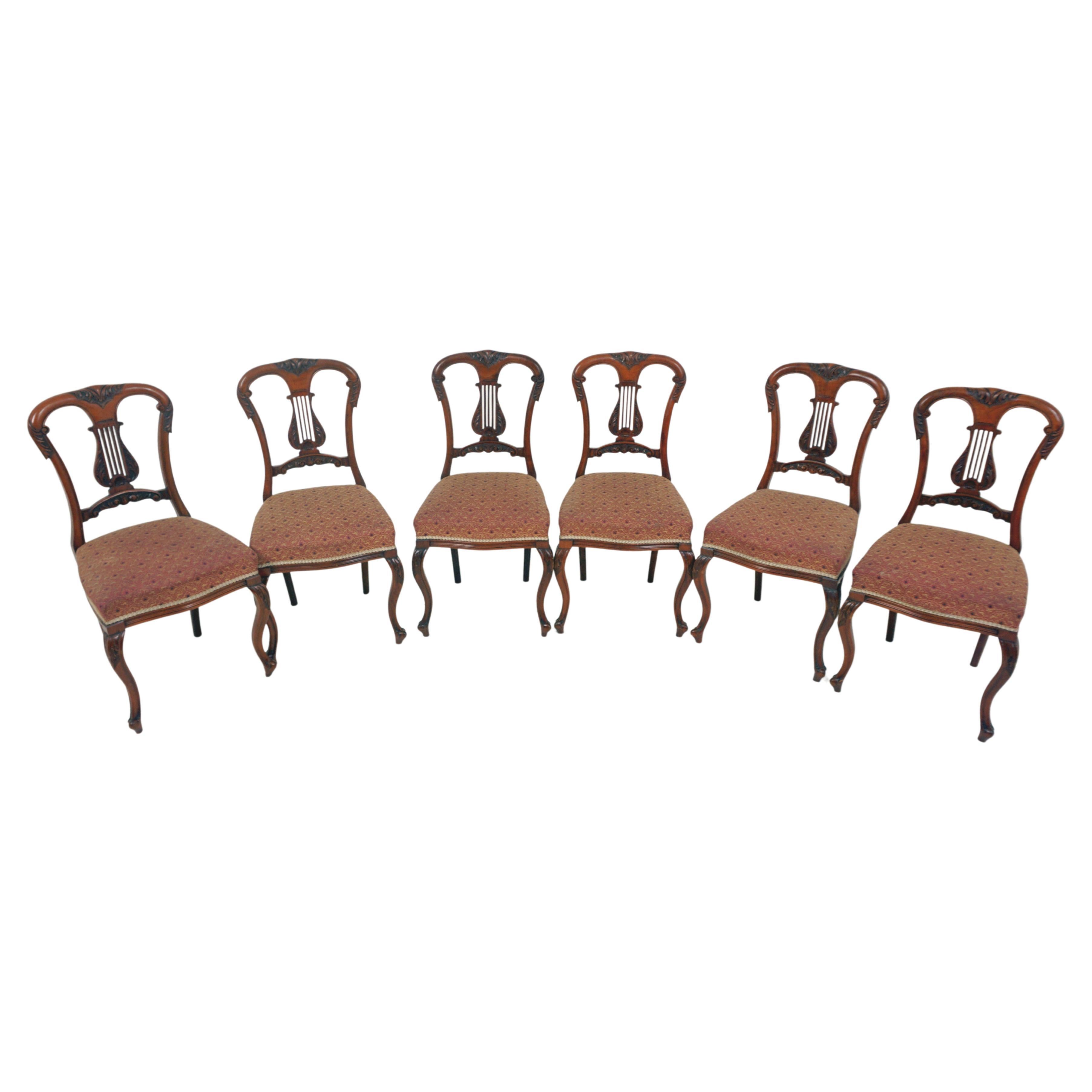 Set of 6 Antique Victorian Carved Walnut Dining Chairs, Scotland 1890, H223