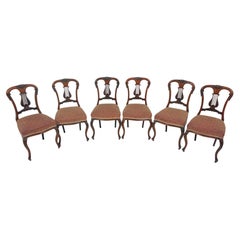 Set of 6 Antique Victorian Carved Walnut Dining Chairs, Scotland 1890, B2591