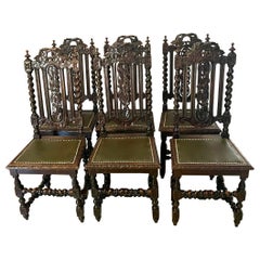 Set of 6 Antique Victorian Quality Carved Oak Chairs