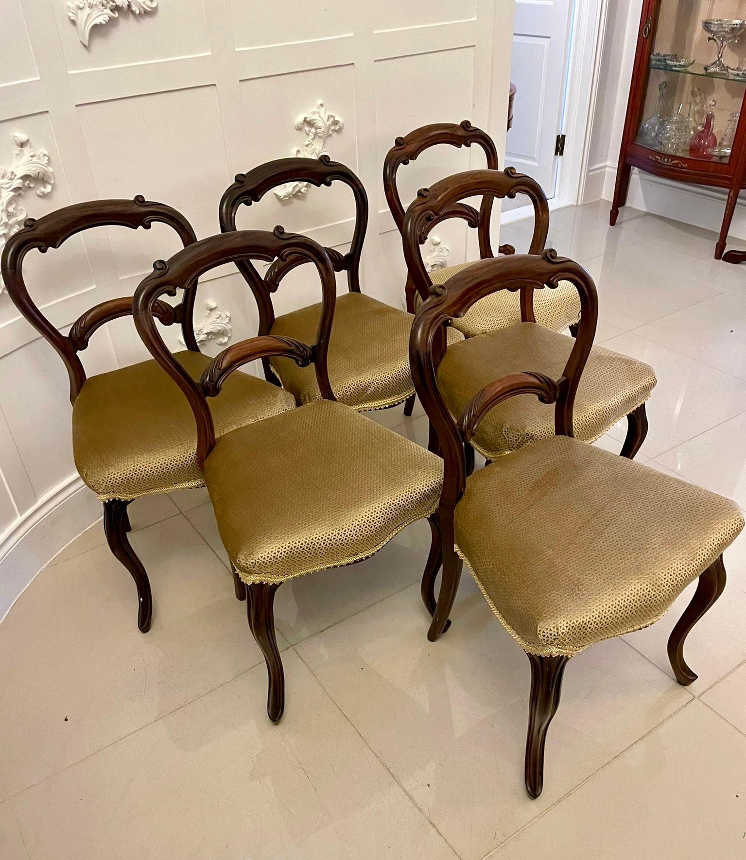 Anglais Ensemble de 6 chaises de salle à manger victoriennes anciennes en bois de rose  en vente