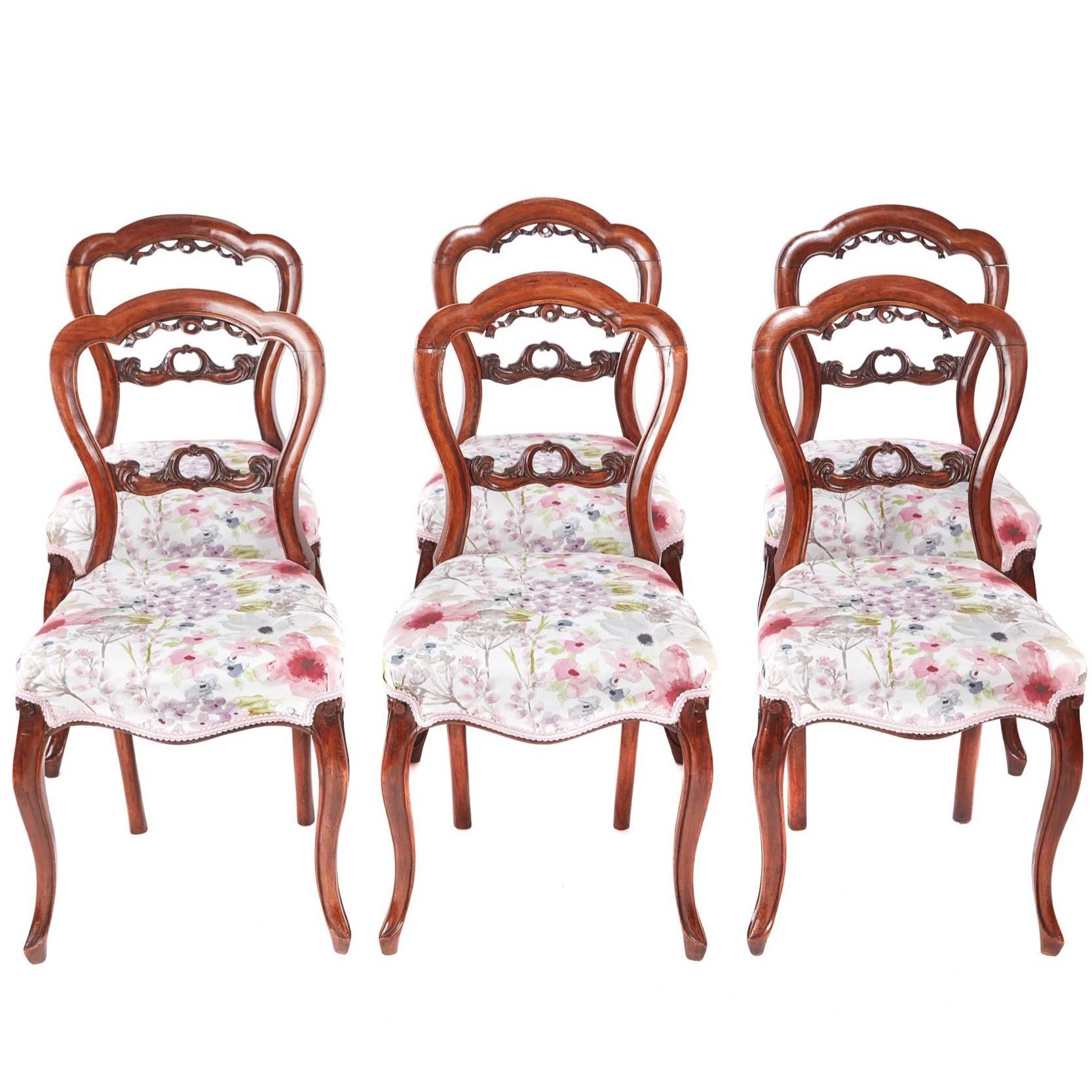 Set of Six Antique Victorian Walnut Dining Chairs