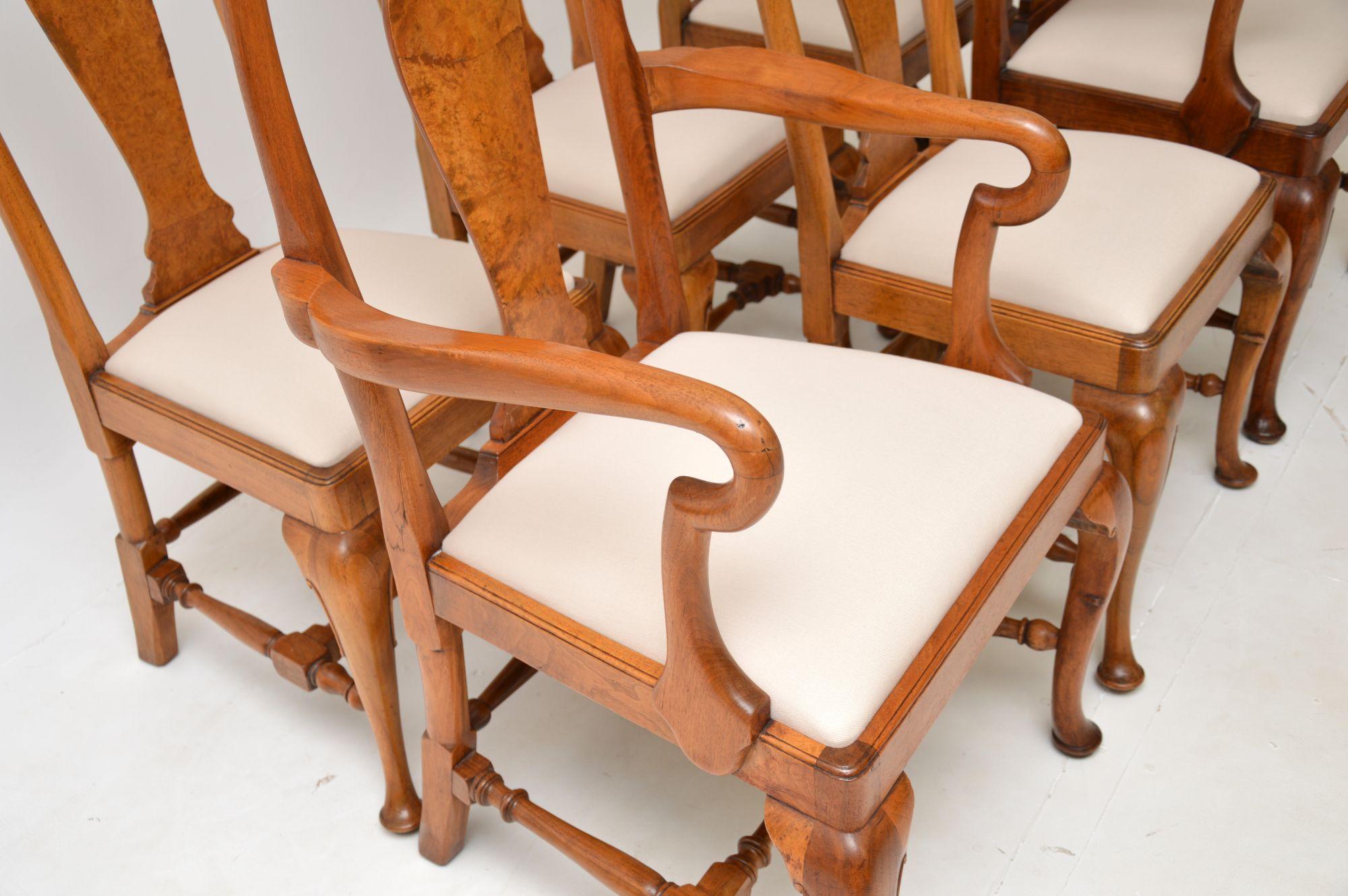 Queen Anne Set of 6 Antique Walnut Dining Chairs