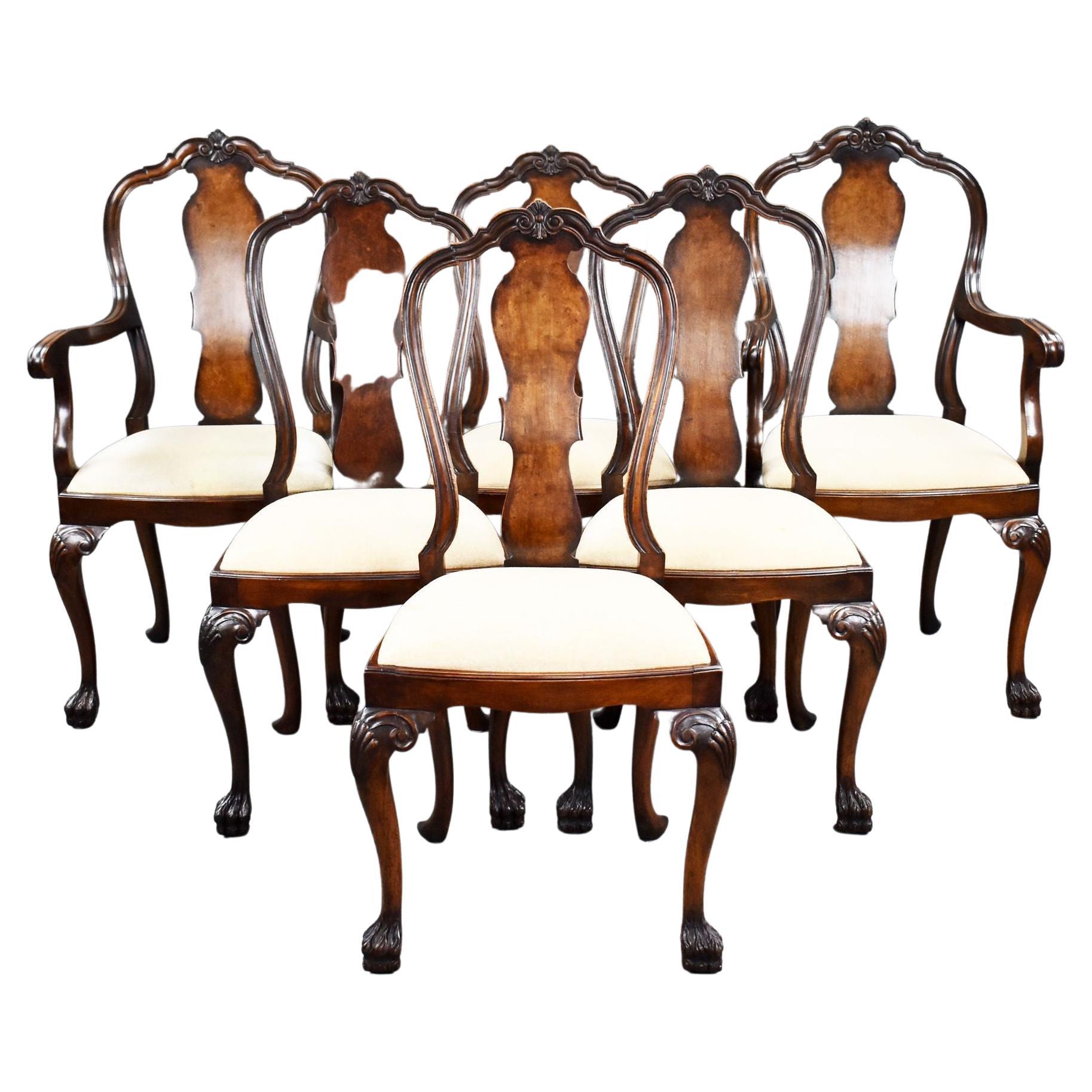 Set of 6 Antique Walnut Queen Anne Style Dining Chairs For Sale at 1stDibs