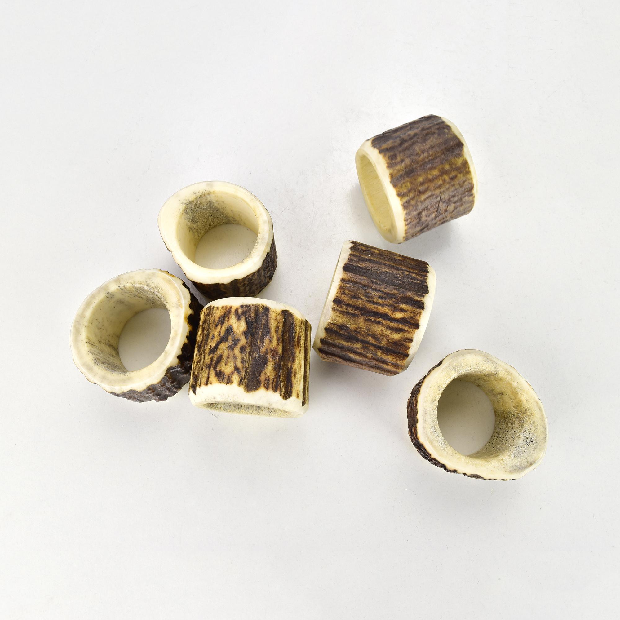 Mid-20th Century Set of 6 Antler Napkin Rings, Handmade Germany 1960s Rustic Decor Hunting Lodge For Sale