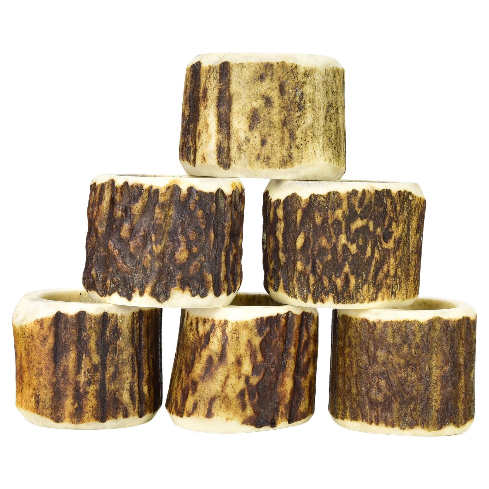 Set of 6 Antler Napkin Rings, Handmade Germany 1960s Rustic Decor Hunting Lodge For Sale