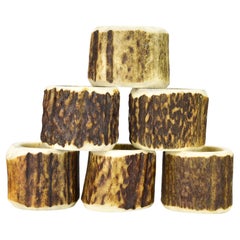 Set of 6 Antler Napkin Rings, Handmade Germany 1960s Rustic Decor Hunting Lodge