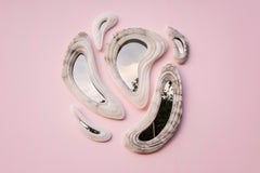 Set Of 6 Aqua Fossil Wall Mirrors in Alabaster & Glass Mirror by Amarist Studio