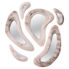 Set Of 6 Aqua Fossil Wall Mirrors in Alabaster 
Glass Mirror by Amarist Studio