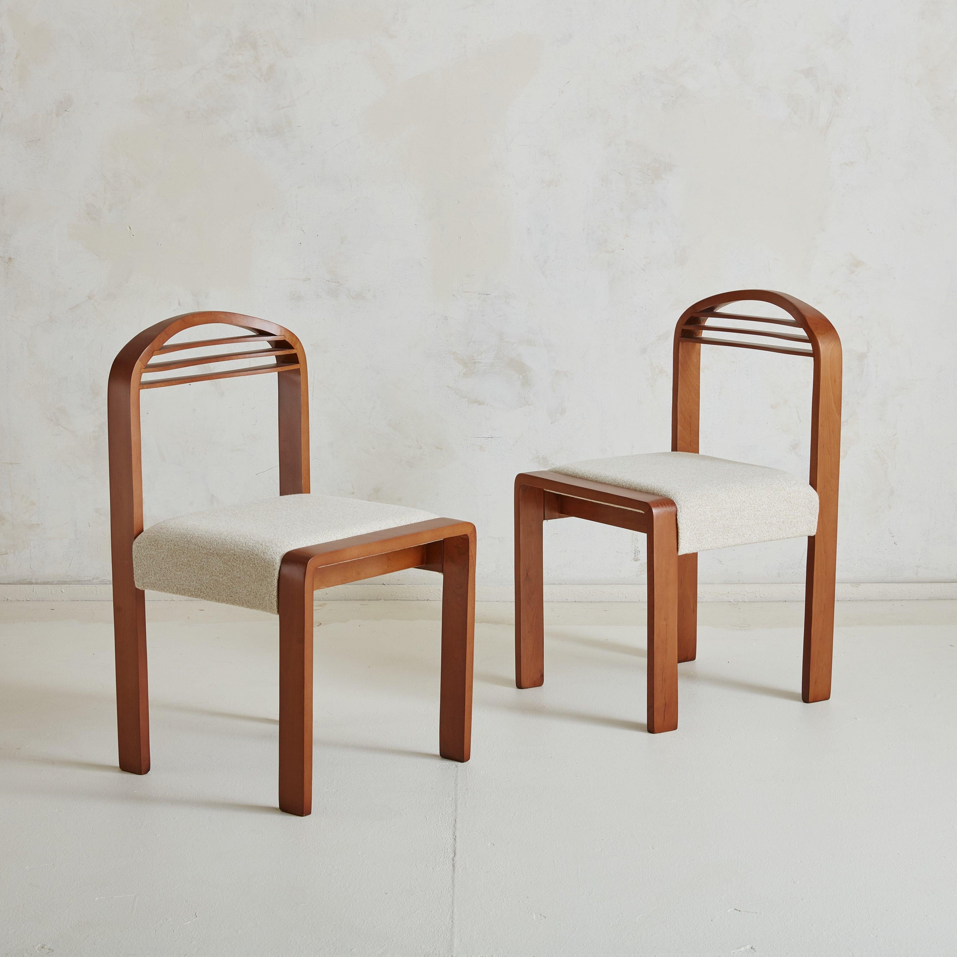 Modern Set of 6 Arched Beechwood Dining Chairs, Italy 1980s