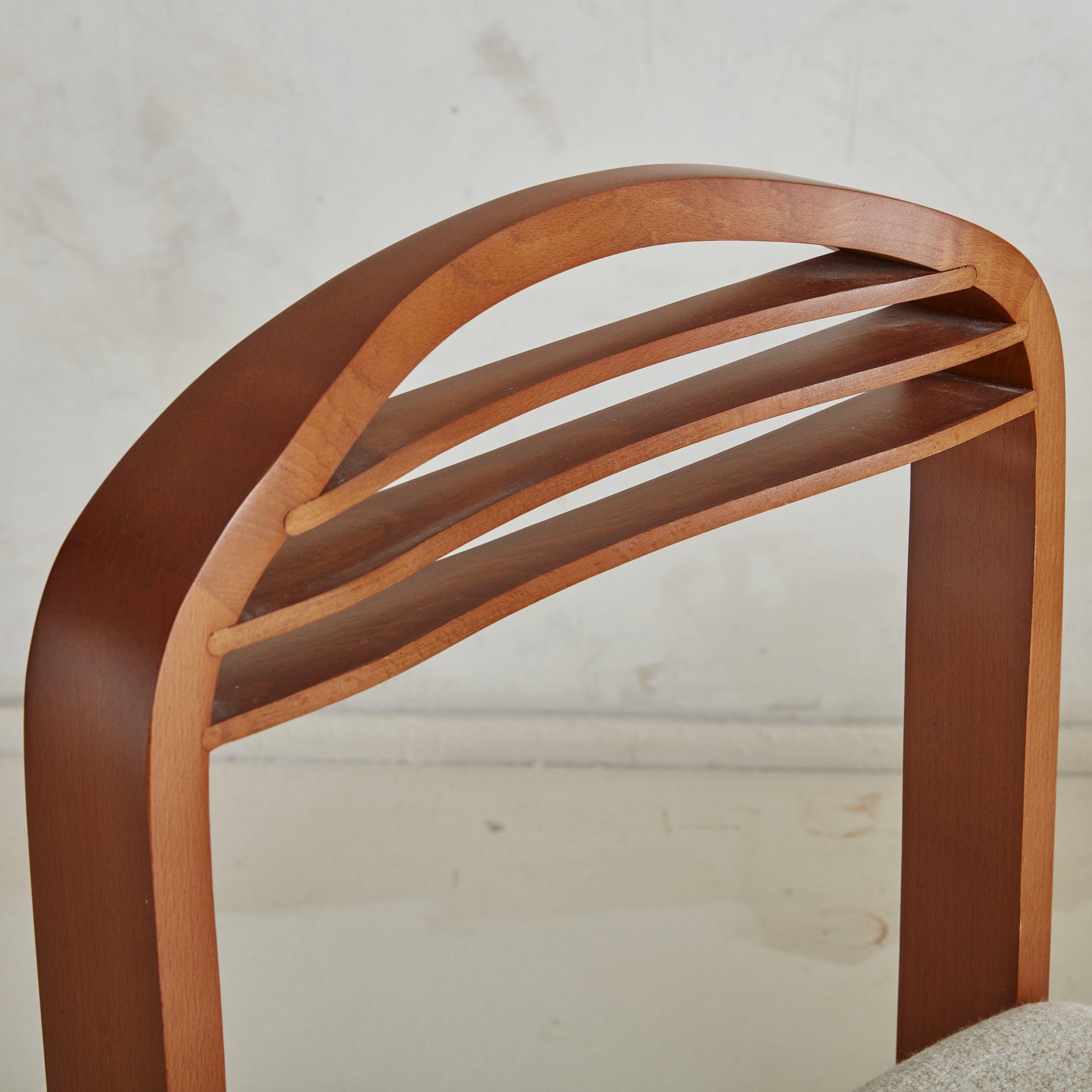 Fabric Set of 6 Arched Beechwood Dining Chairs, Italy 1980s