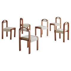 Set of 6 Arched Beechwood Dining Chairs, Italy 1980s