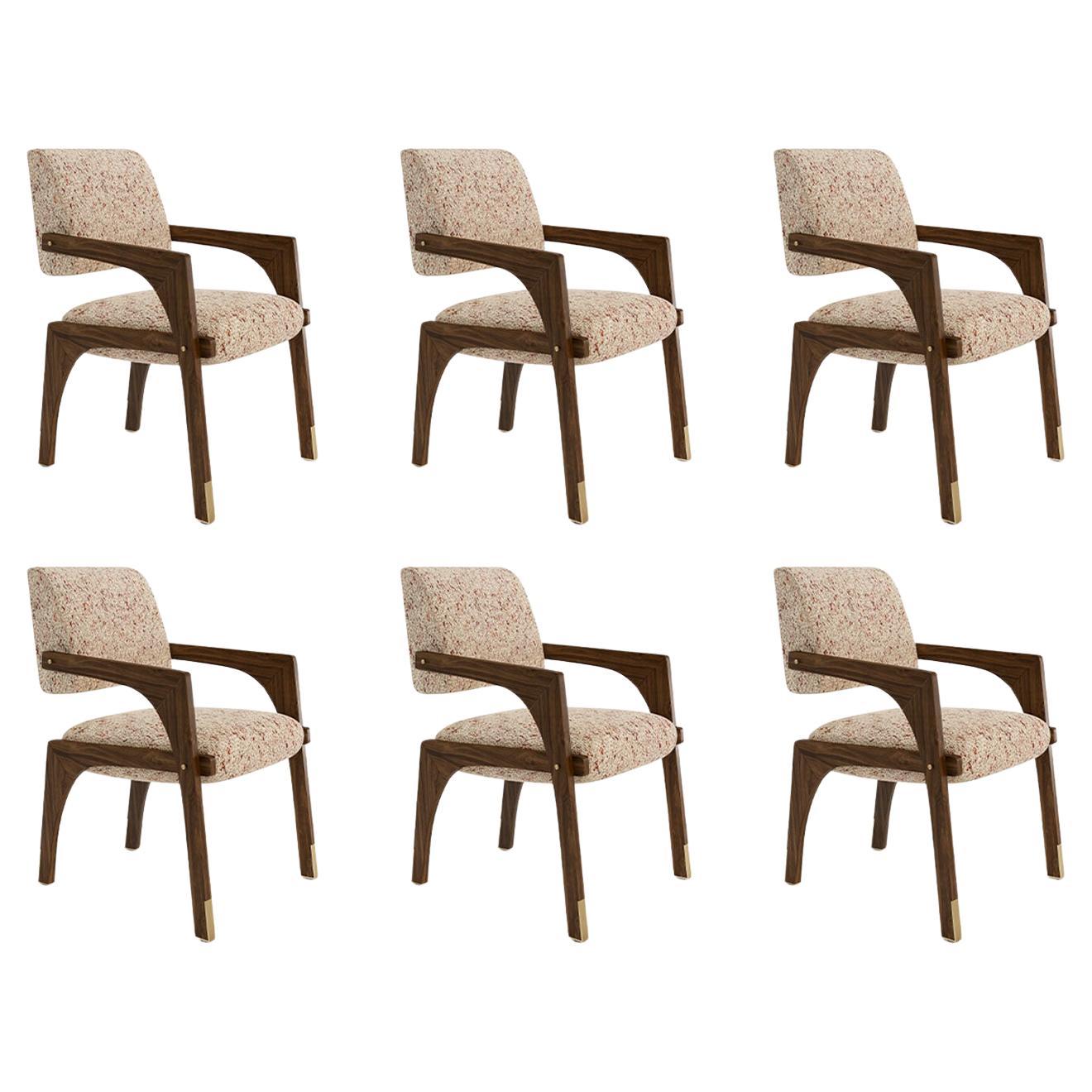 Set of 6 Arches Dining Chair, Walnut & Tan, InsidherLand by Joana Santos Barbosa