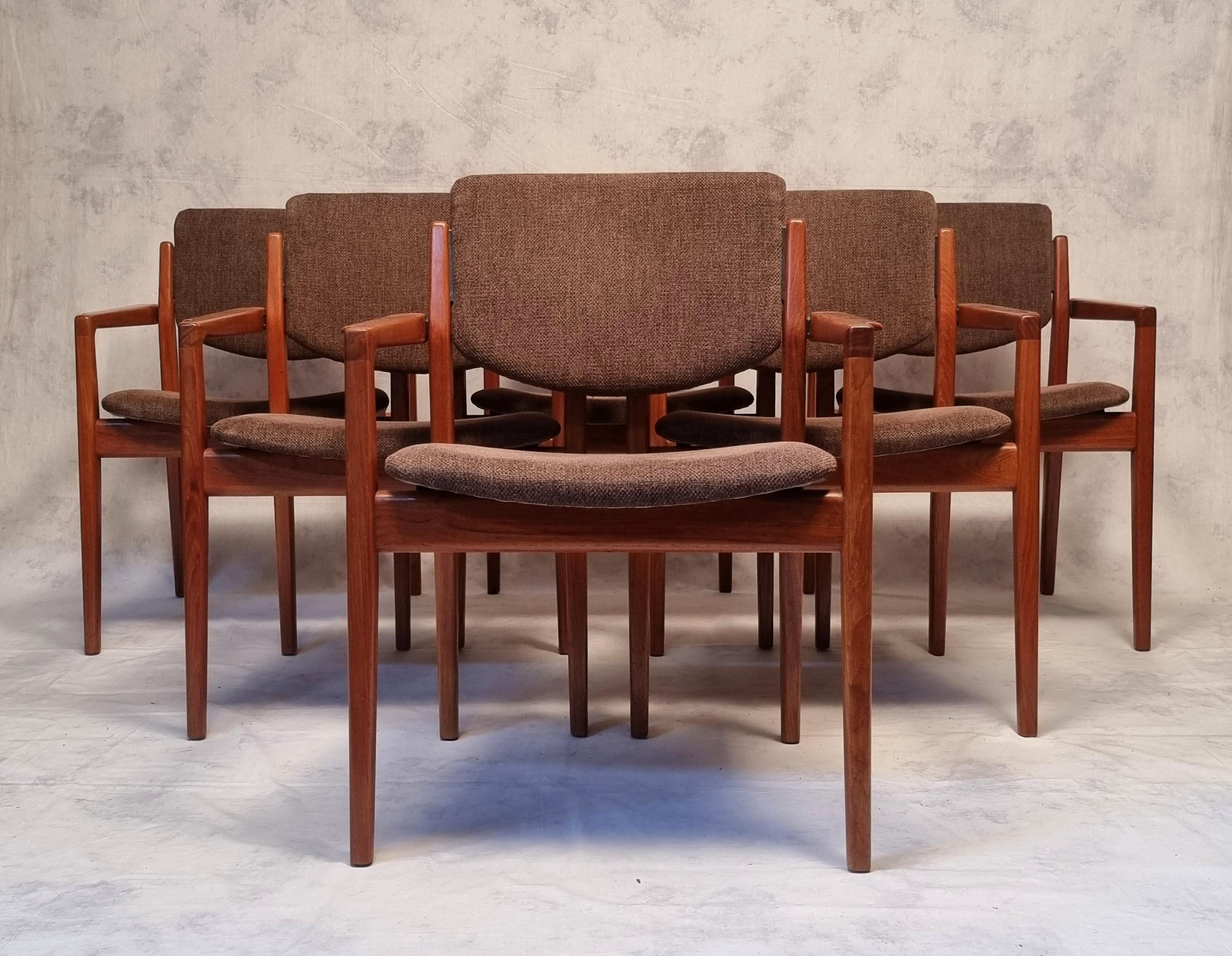 Exceptional series of six model 196 armchairs by Danish designer Finn Juhl. Finn Juhl is one of the emblematic figures of Scandinavian furniture. These vintage armchairs were produced in the 1960s by the 