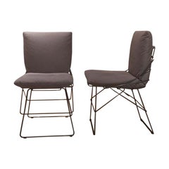 Set of 6 Armless Grey Fabric Dining Chairs Grey Steel Rod Structure by Driade