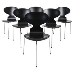 Set of 6 Arne Jacobsen Black Lacquer Ant Chairs by Fritz Hansen
