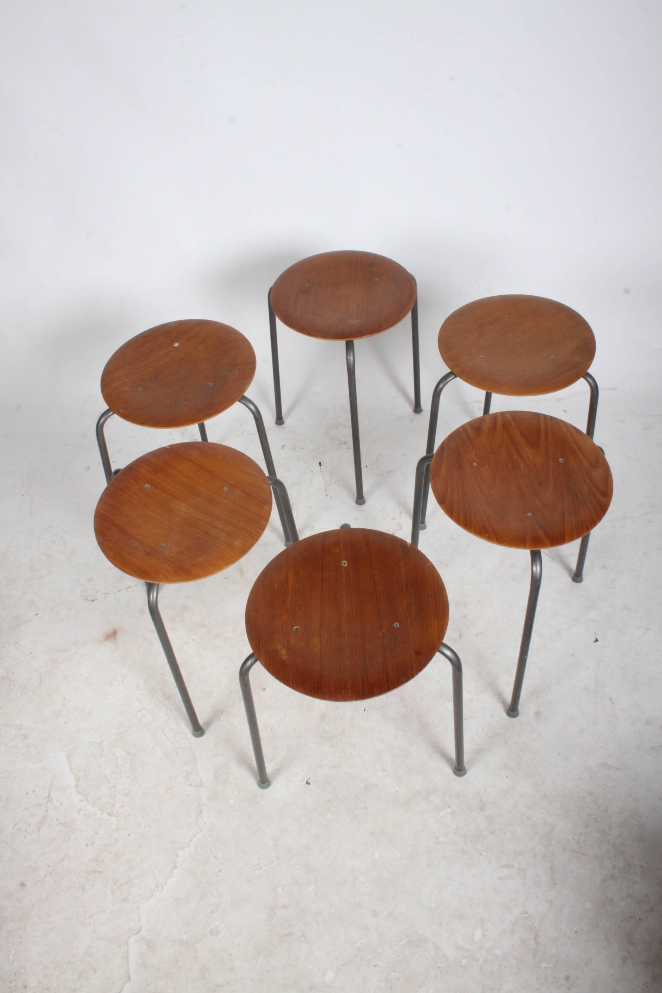 Danish Set of Six Arne Jacobsen Dot Stacking Stools or Tables