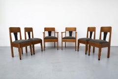 Set of 6 Art Deco - "Amsterdam School" Oak Dining Chairs with Velvet Upholstery