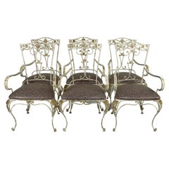Set of 6 Art Deco Armchairs in Patinated Wrought Iron, France, circa 1950