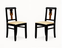 Set Of 6 Art Deco Black Lacquer Chairs, 1939-1949, Portuguese