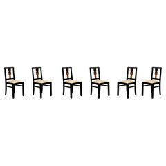 Set Of 6 Art Deco Black Lacquer Chairs, (1939-1949), Portuguese