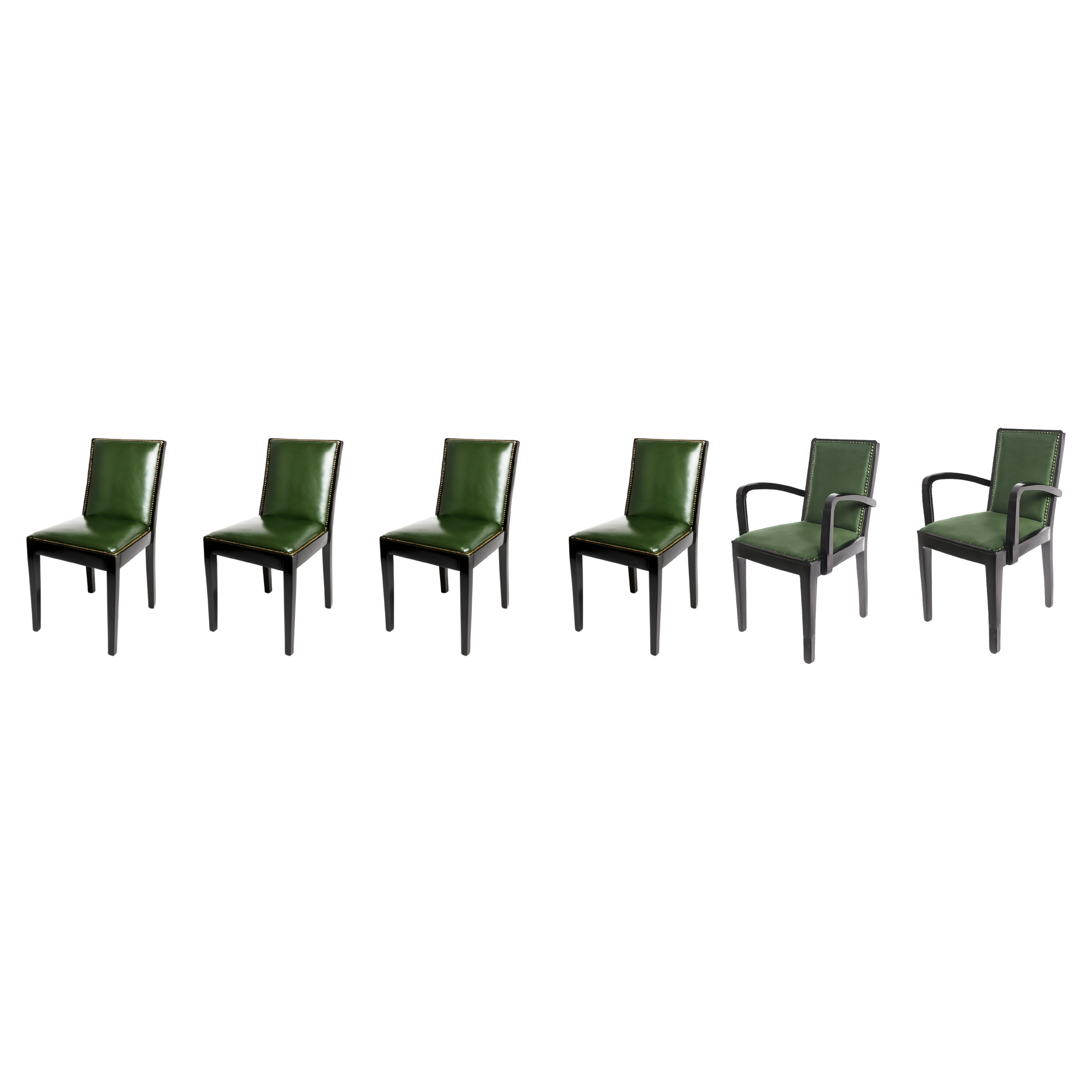 Ensemble de 6 chaises de salle à manger Art déco en laque noire, 20e siècle