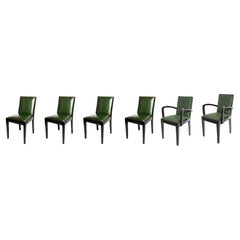 Set of 6 Art Deco Black Lacquer Dining Chairs, 20th Century