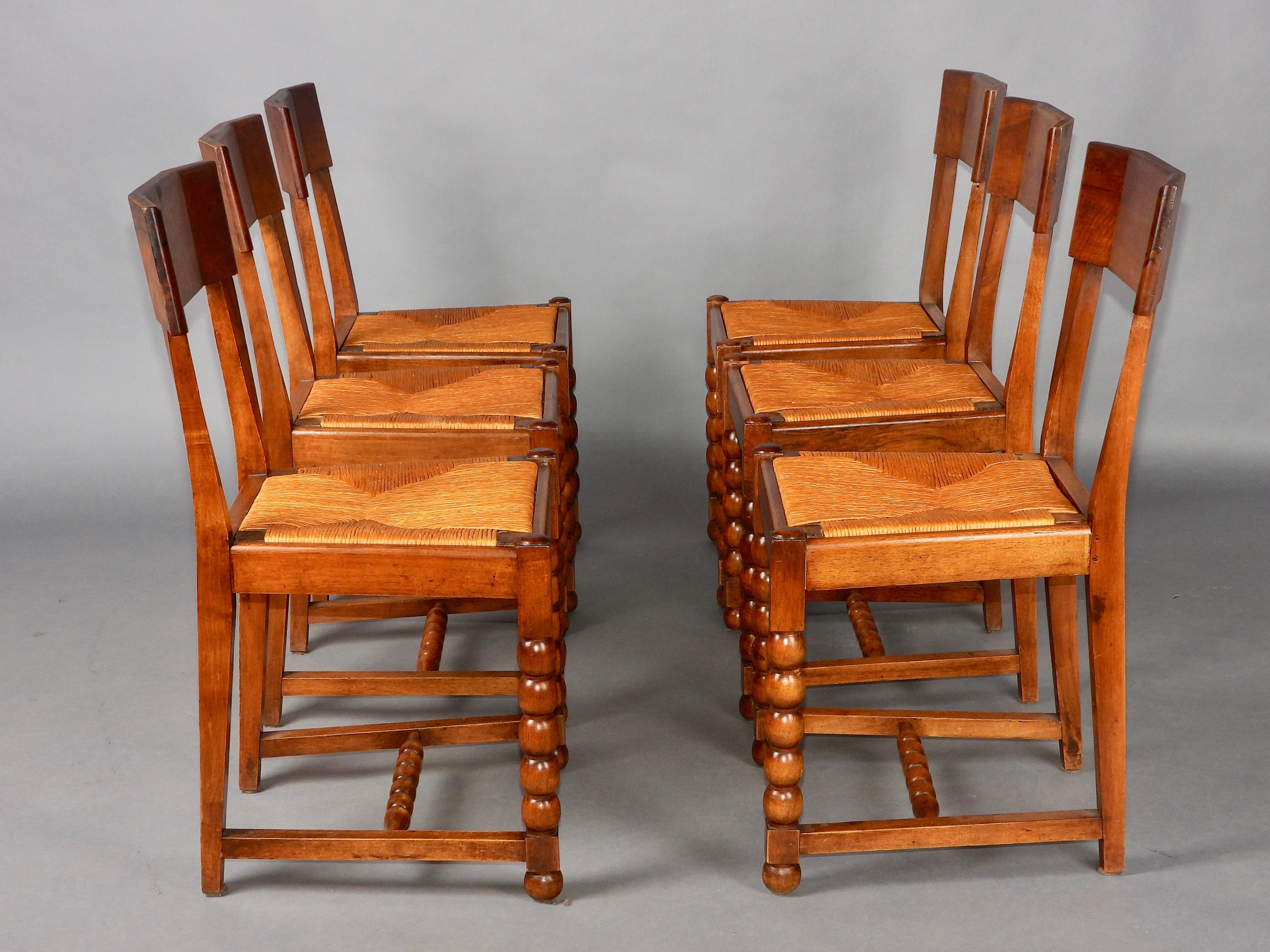 Set of 6 Art Deco dinning chairs wood and straw nice patina