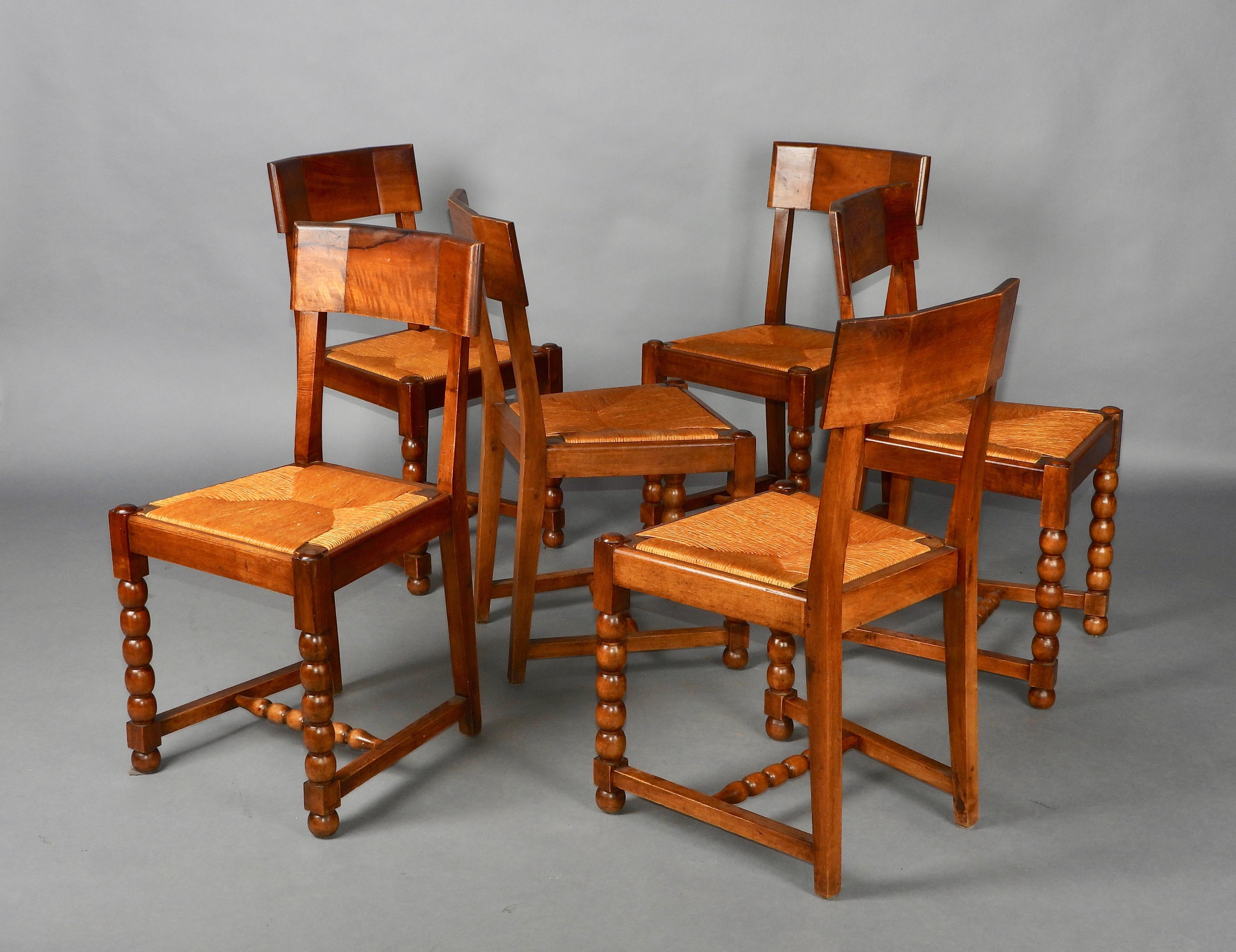 Straw Set of 6 Art Deco chairs  For Sale