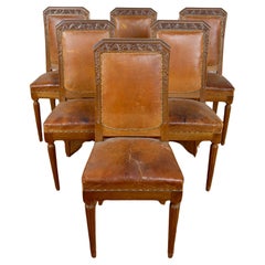 Set of 6 Art Deco Chairs in Carved Walnut, att. Gauthier-Poinsignon, Circa 1920