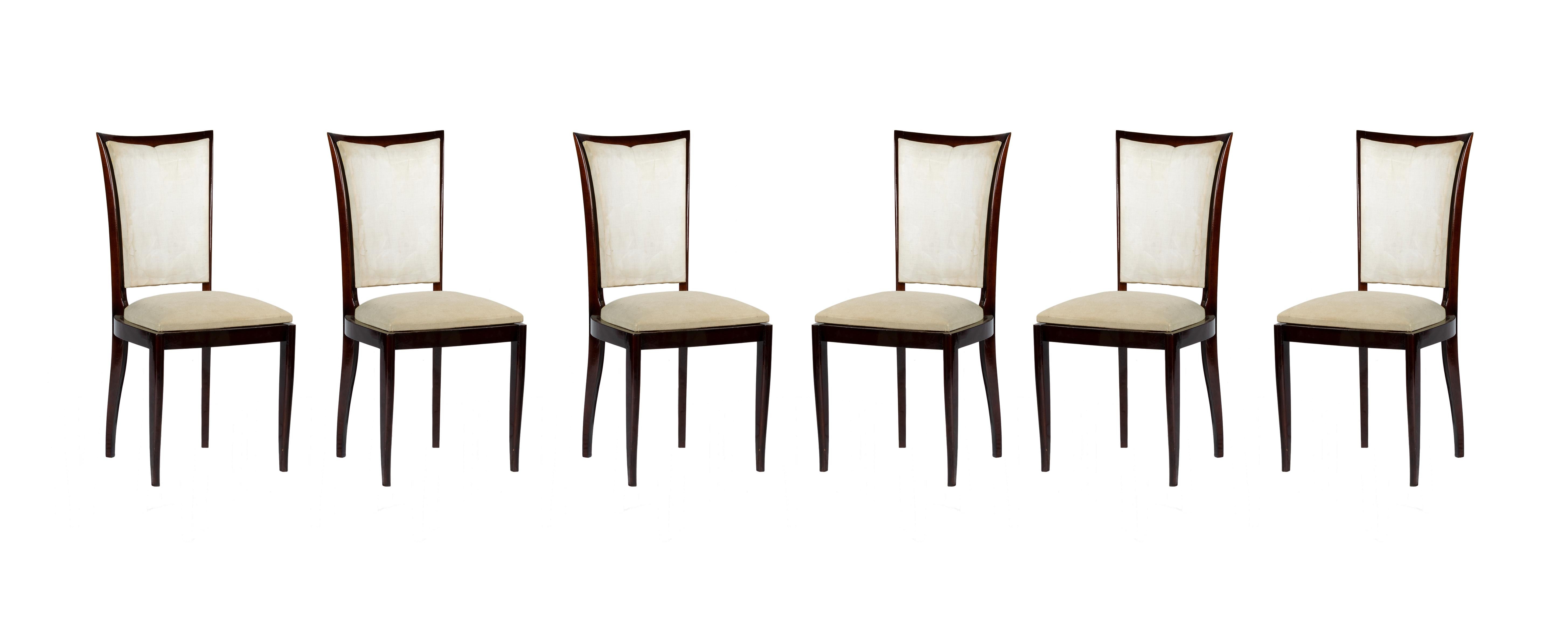 Set di 6 sedie Art Deco, sfoderate, stile Jules Leleu, XX secolo in vendita 11