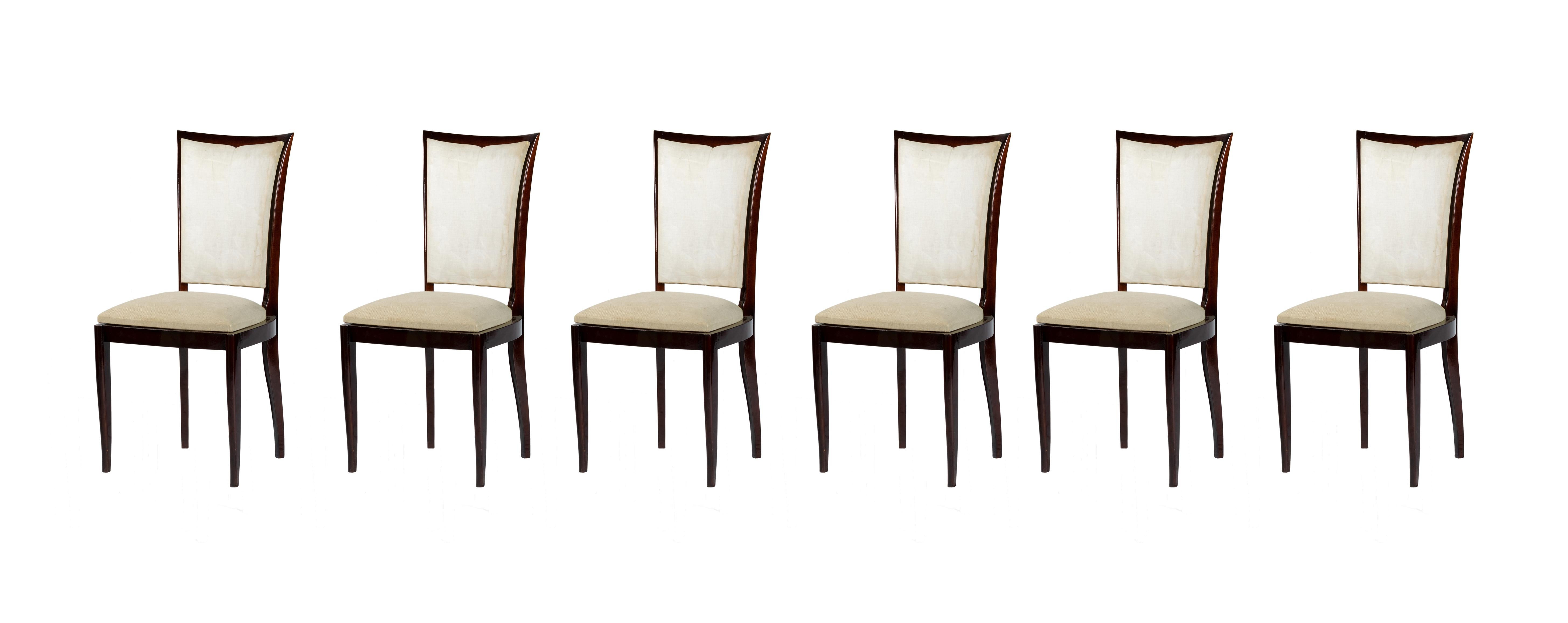 Set di 6 sedie Art Deco, sfoderate, stile Jules Leleu, XX secolo in vendita 12