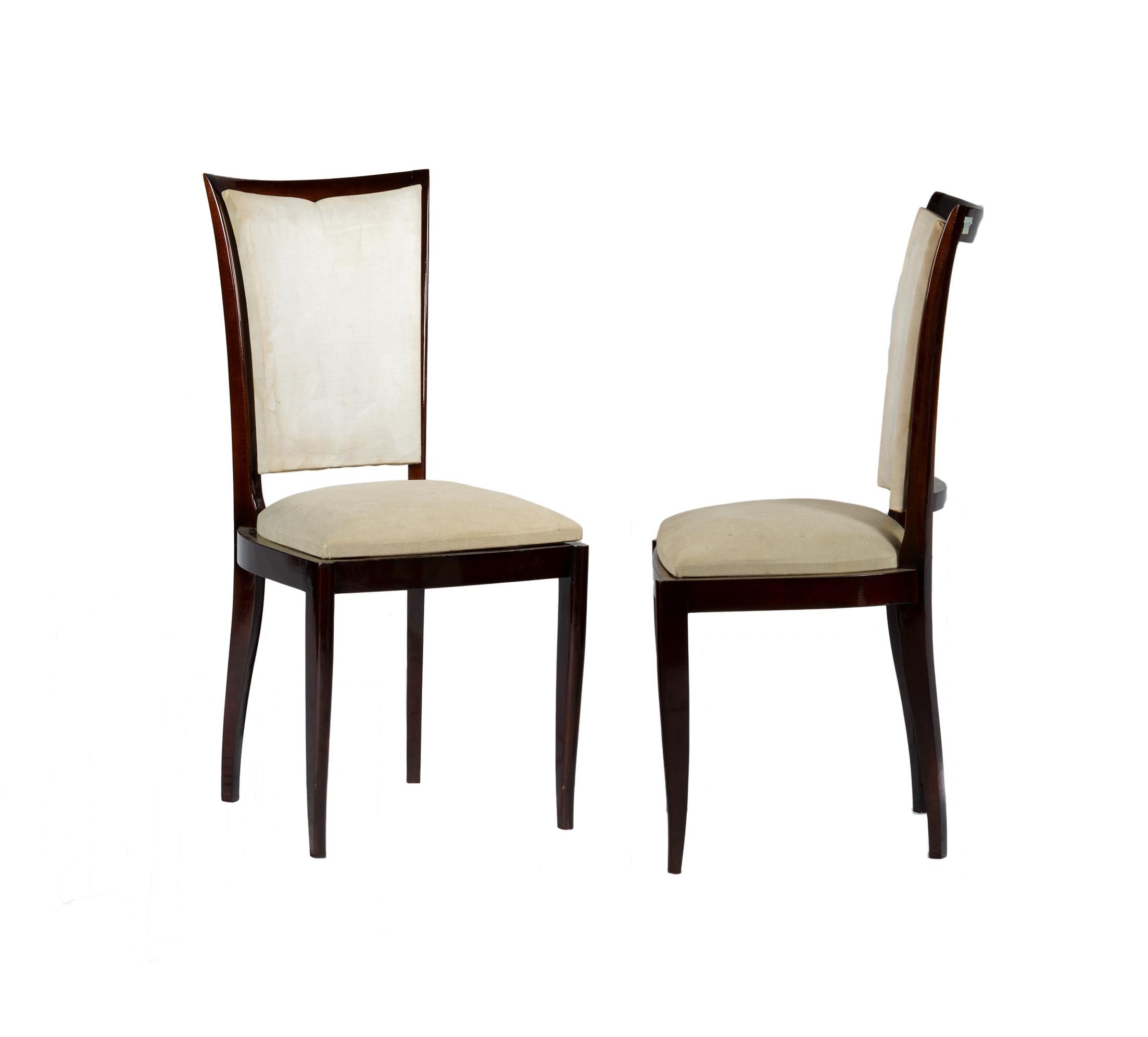 Francese Set di 6 sedie Art Deco, sfoderate, stile Jules Leleu, XX secolo in vendita