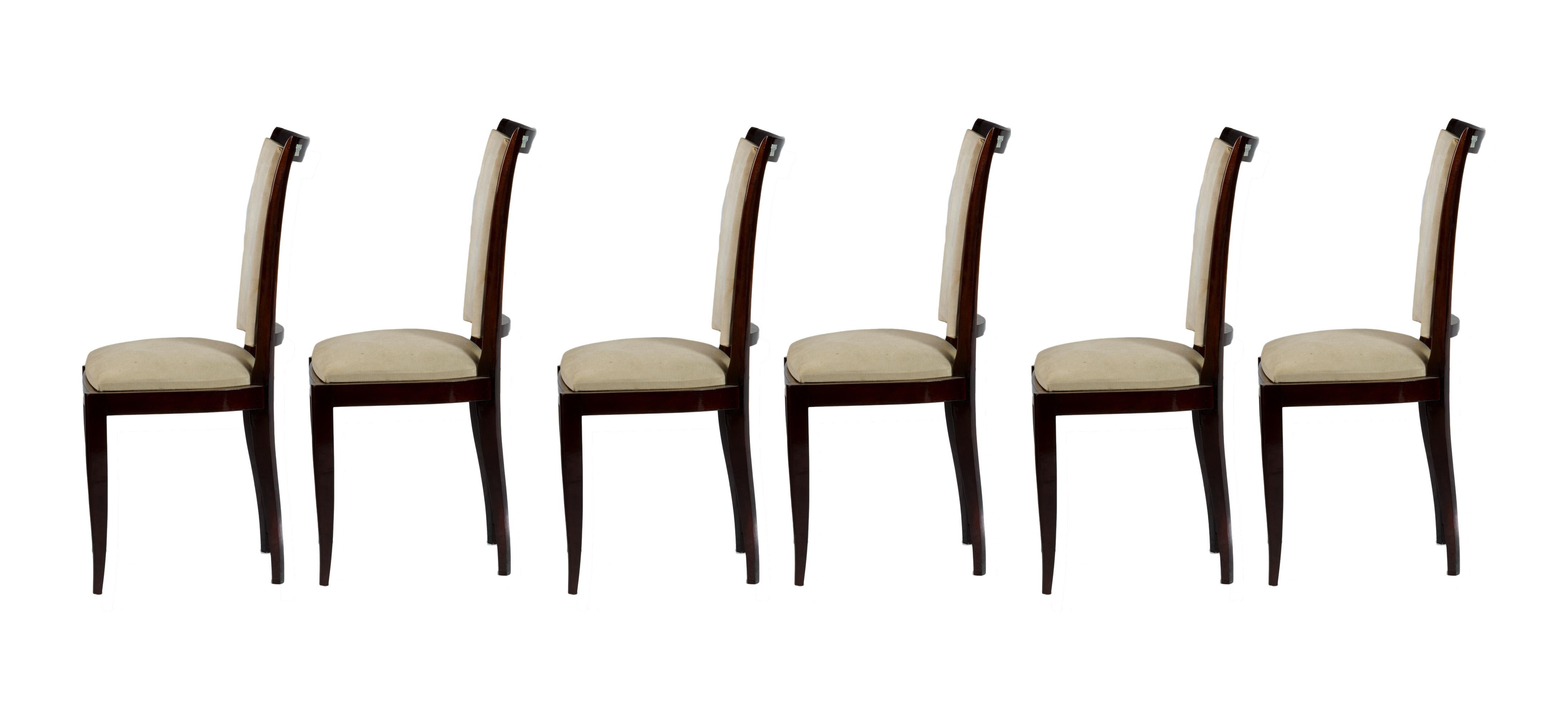 Tappezzeria Set di 6 sedie Art Deco, sfoderate, stile Jules Leleu, XX secolo in vendita