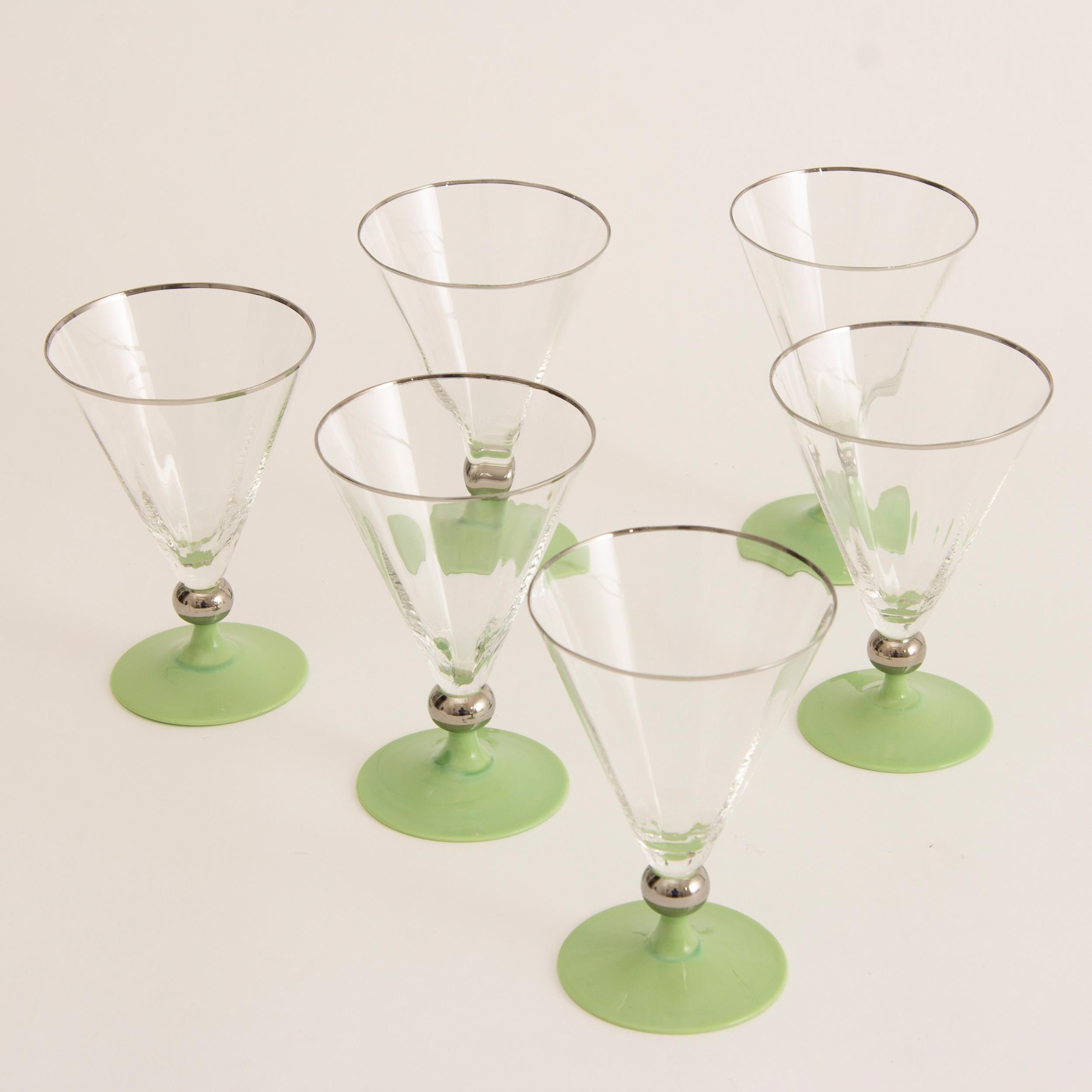 20th Century Set of 6 Art Deco Cocktail Glasses