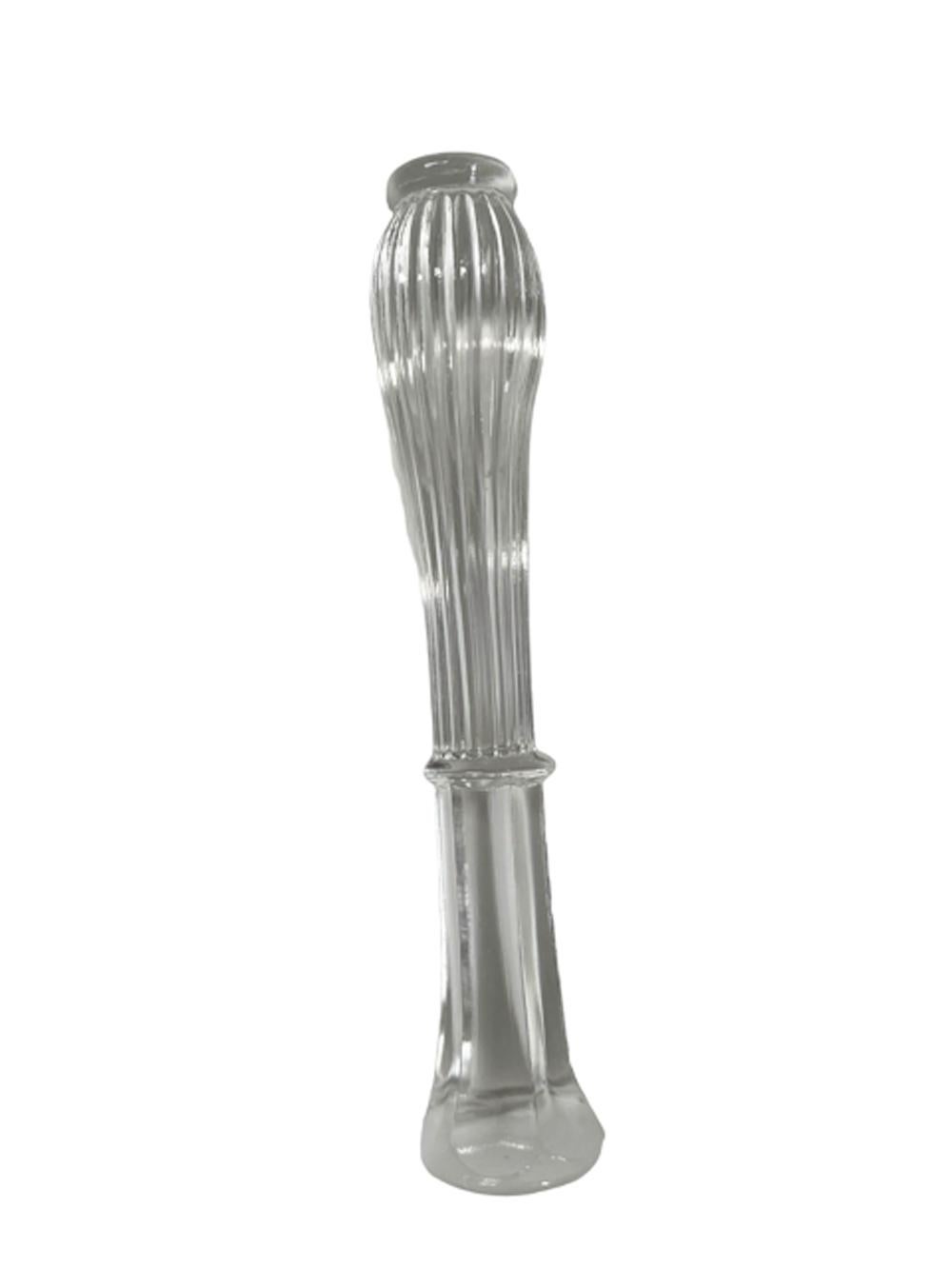 American Set of 6 Art Deco Colorless Glass Cocktail Muddlers of Reeded Baluster Form For Sale