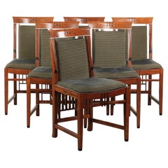 Set of 6 Art Deco design dining chairs with luxurious fabric upholstery