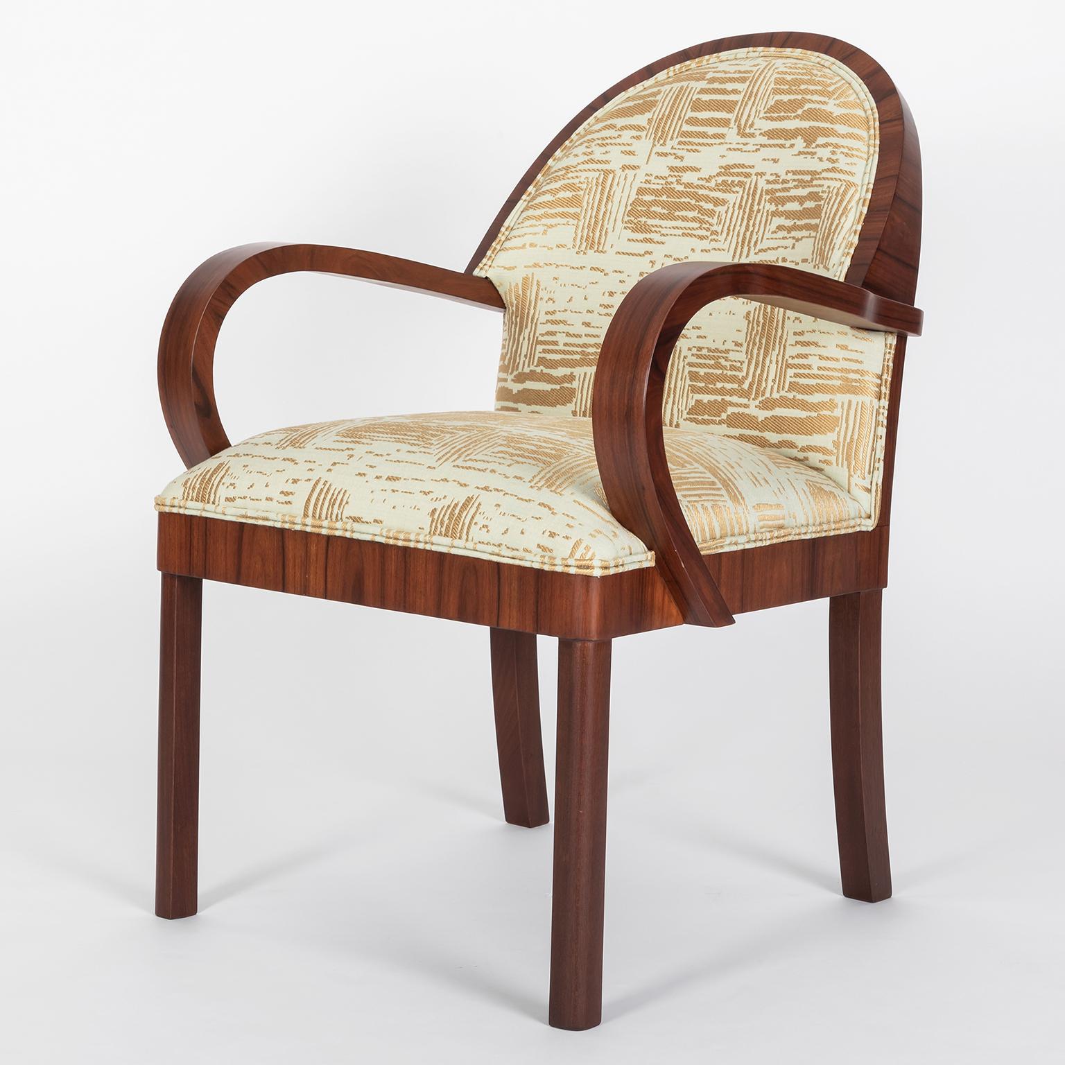 20th Century French Art Deco Dining Chairs with custom Le Manach fabric, 1930 For Sale