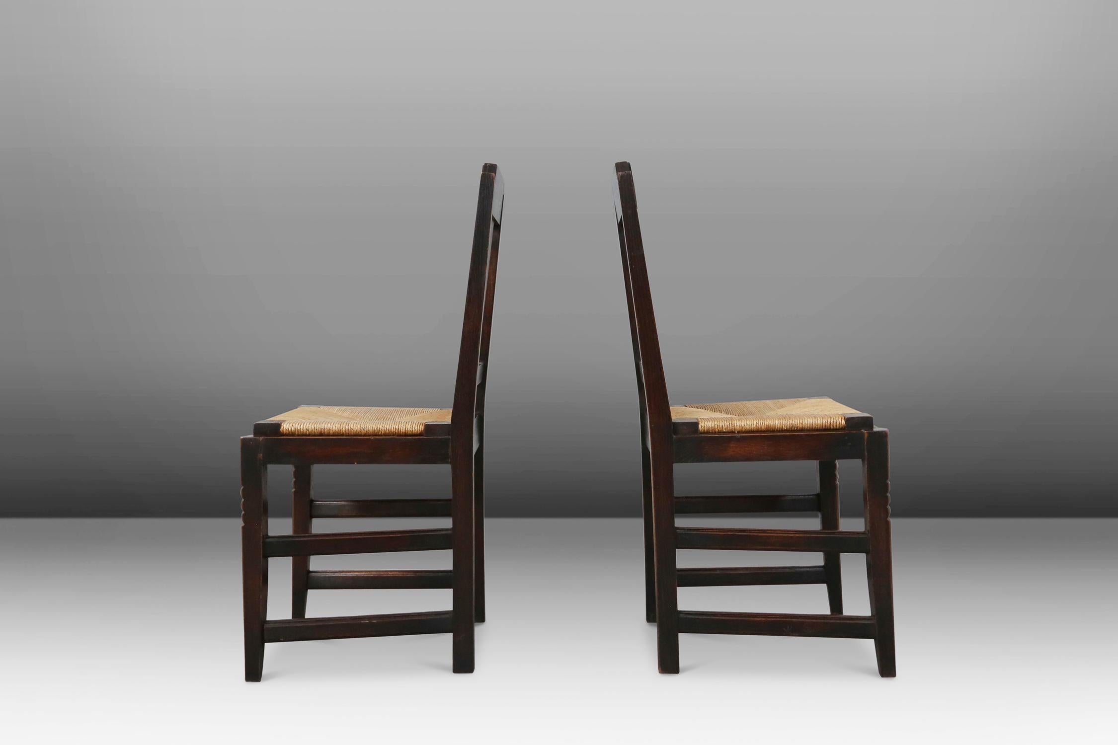 Set of 6 Art Deco Dining Chairs in Oak and Wicker by Victor Coutray, France In Good Condition For Sale In Meulebeke, BE