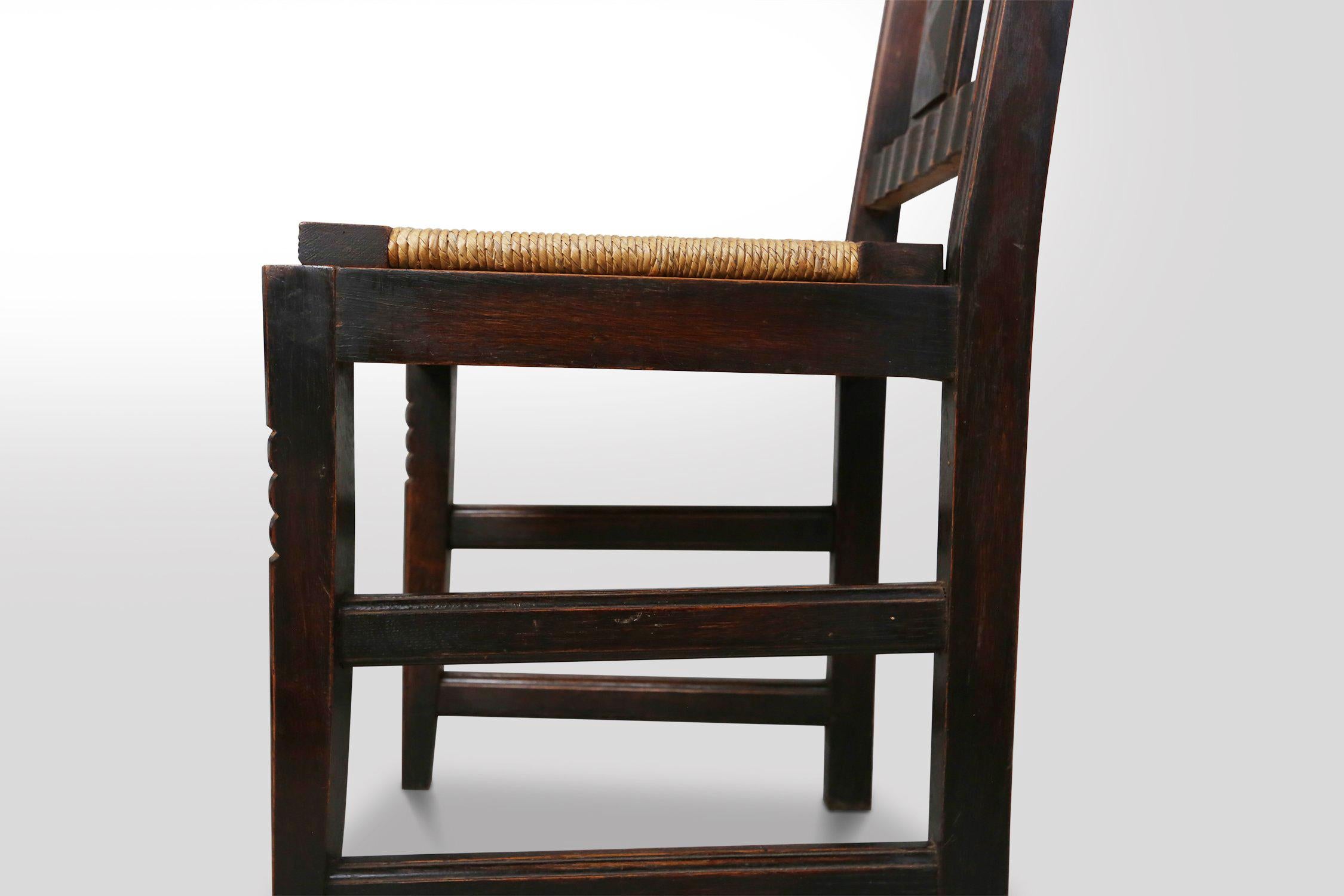 Set of 6 Art Deco Dining Chairs in Oak and Wicker by Victor Coutray, France For Sale 2