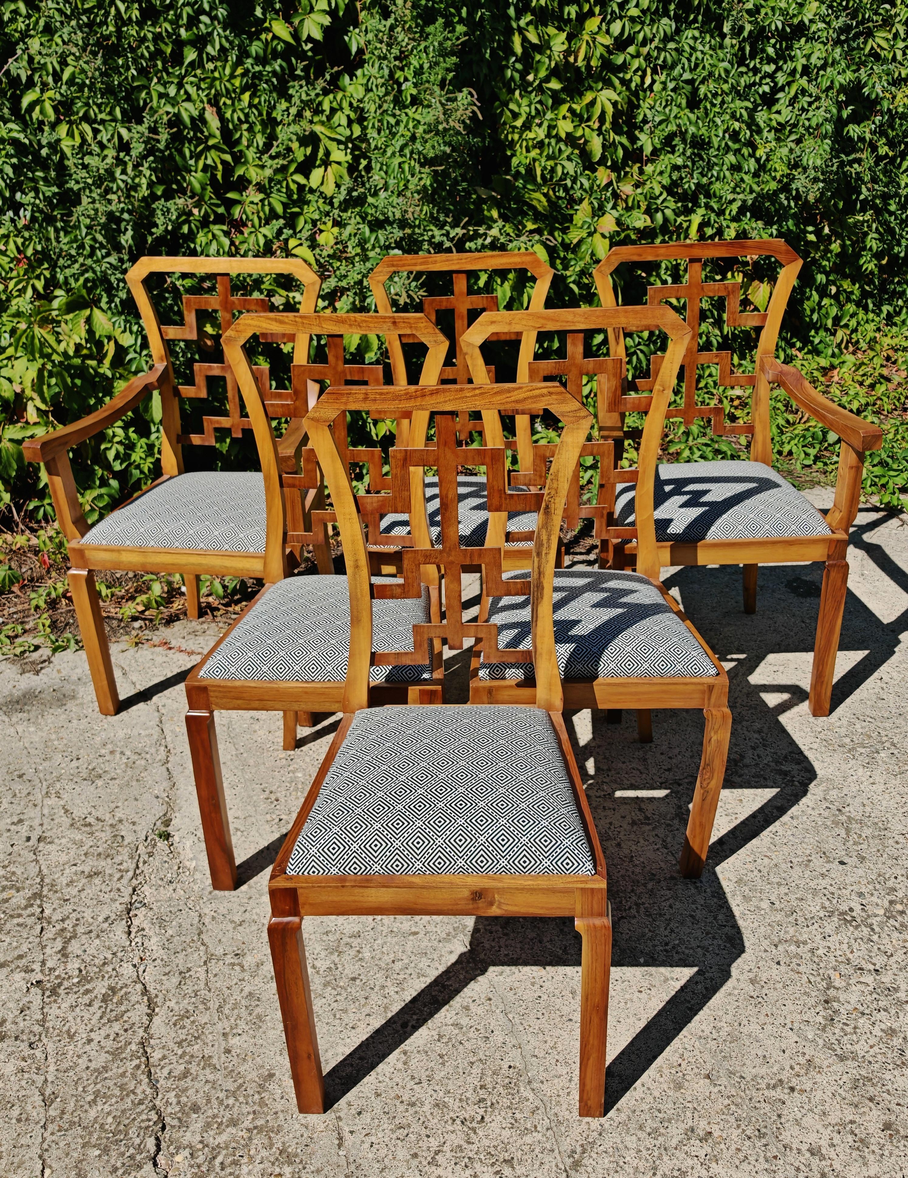 Set di 6 sedie da pranzo Art Deco in noce con schienali mozzafiato, Austria anni '30 in vendita 4