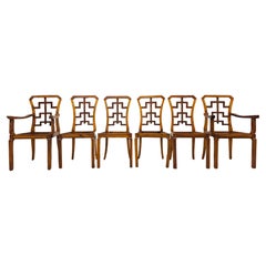 Vintage Set of 6 Art Deco Dining Chairs in walnut with stunning backrests, Austria 1930s