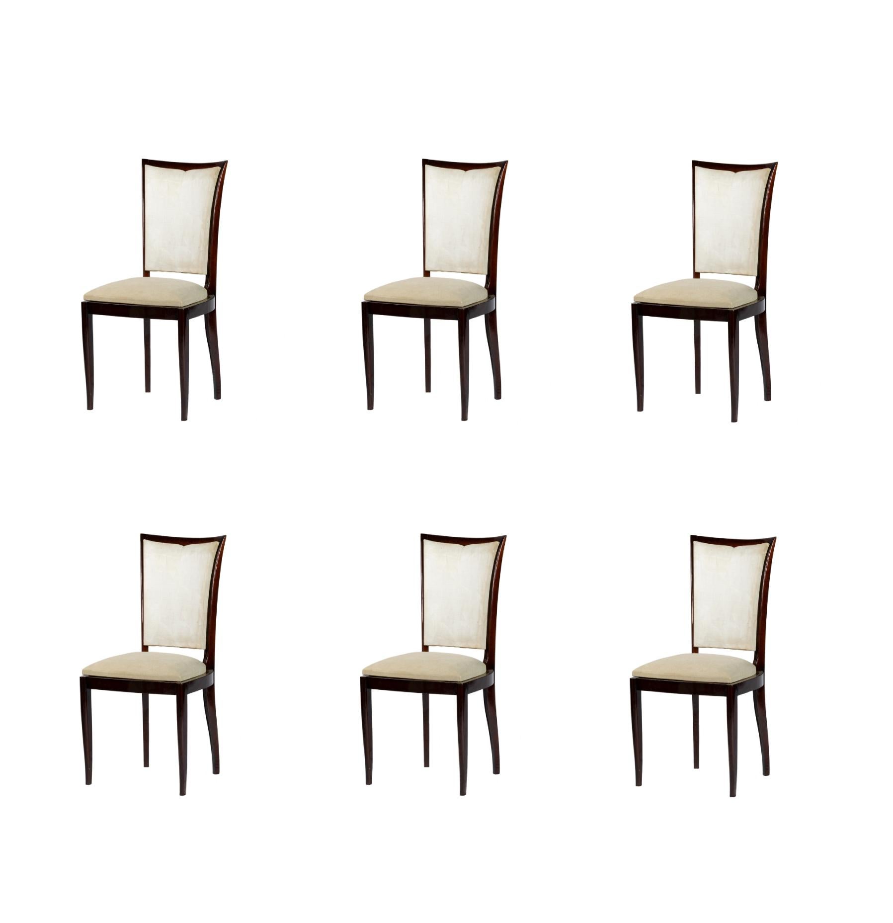 Satz von 6 Art-Déco-Esszimmerstühlen, Jules Leleu-Stil, (20. Jahrhundert) im Angebot 9